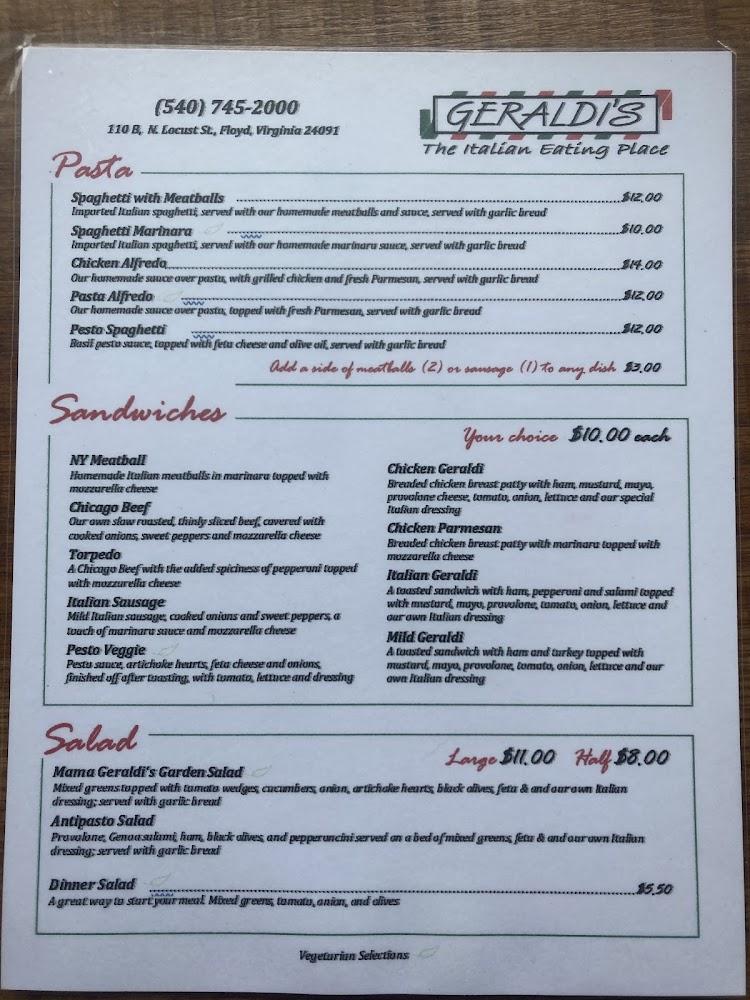 Geraldi's of Floyd,VA Menu image 1