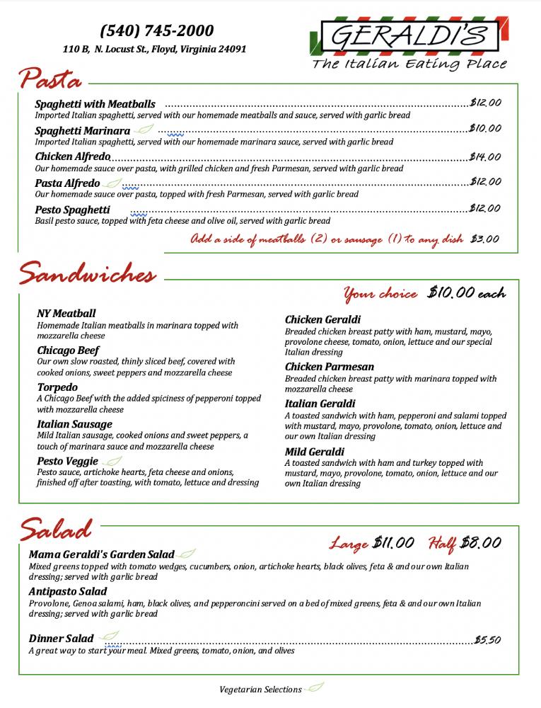 Geraldi's of Floyd,VA Menu image 3